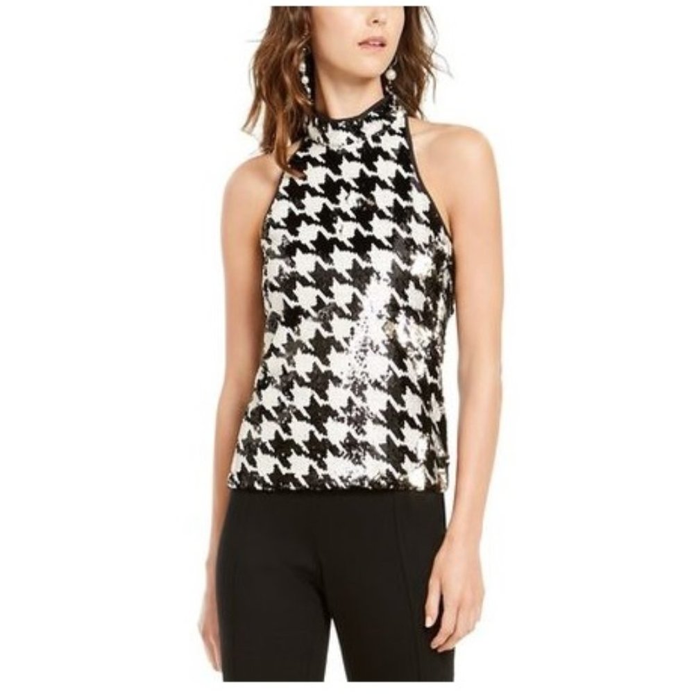 🎁Inc Sequin Houndstooth Halter Top Sz M